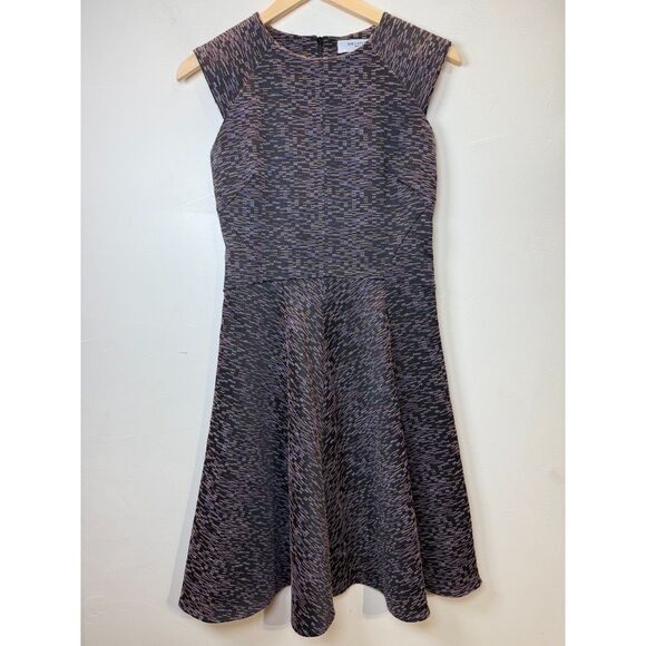 M.M. Lafleur Women's Size 2 Purple Black The Toi Dress Fit & Flare Textured - Picture 2 of 8